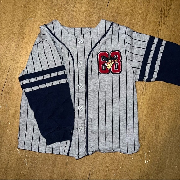 Disney Baby Tigger Baseball Toddler Kids Button Up Striped Shirt 24 Months Grey - Picture 2 of 5